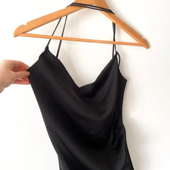 Zara Satin Effect Draped Open Back Mini Dress Black NWT Size Small - Picture 7 of 12